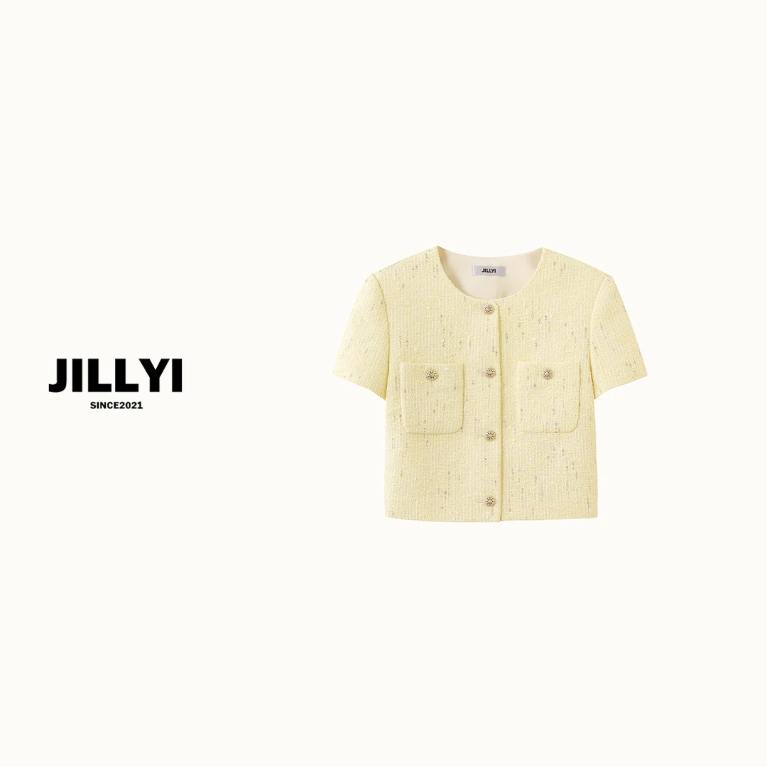 JILLYI南山店【柠檬浅黄】浅黄色圆领夏季新款气质简约时尚外套