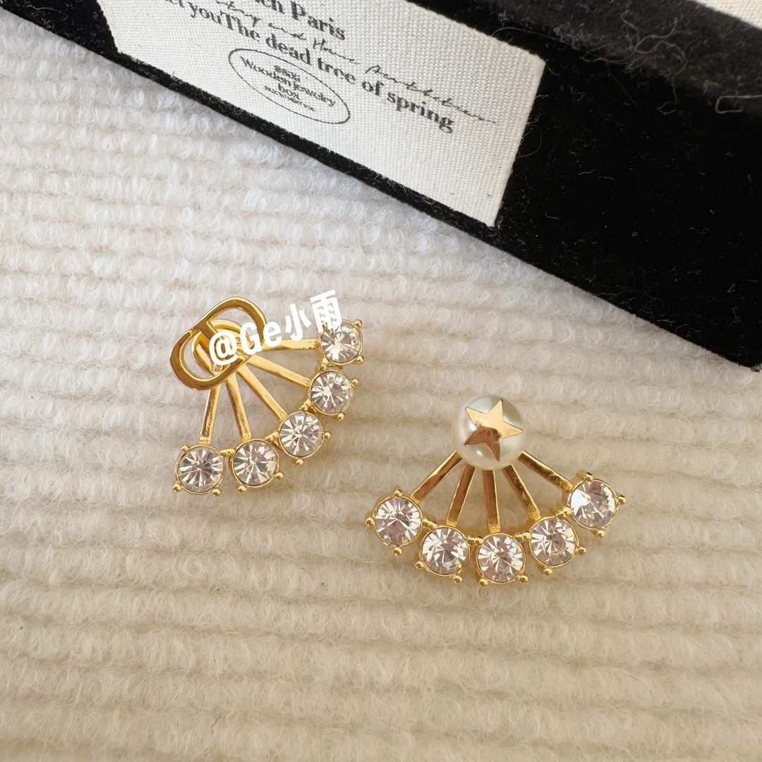 铜合金合成锆石耳饰 【030】C*D五角星扇形镶钻耳钉