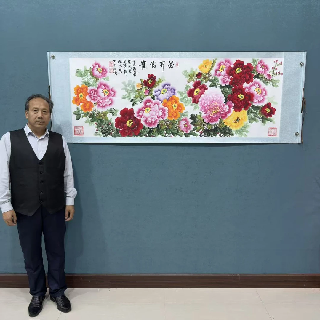 书画作品：田 广杰纯手绘《小六尺千层牡丹》70*200厘米横幅卷轴装裱