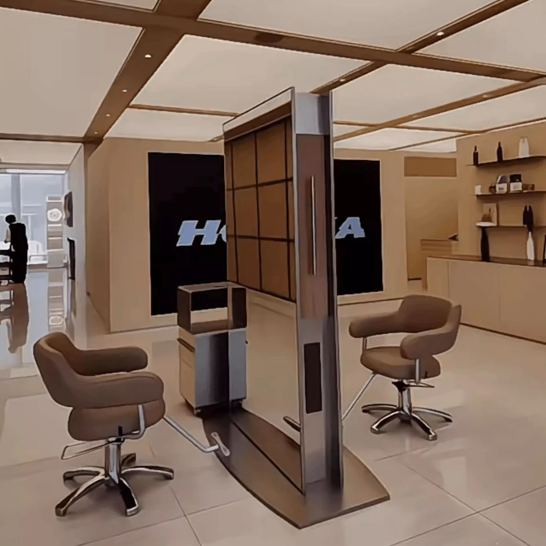 网红高端美发店专用带灯镜子落地全身镜理发镜发廊镜台带柜子