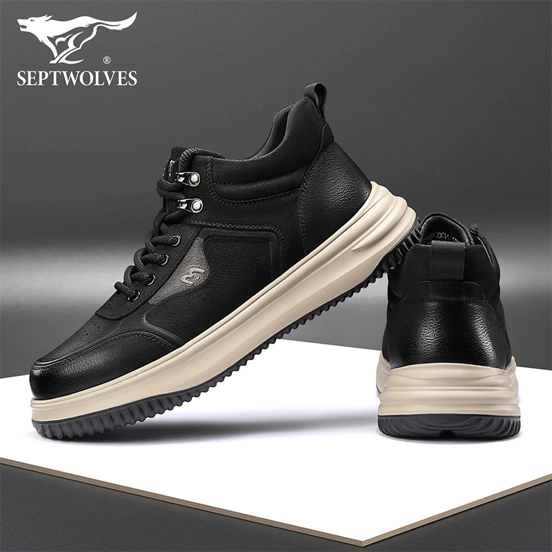 七匹狼新款男士增高复古暖绒高帮休闲男鞋潮流时尚百搭高帮工装鞋