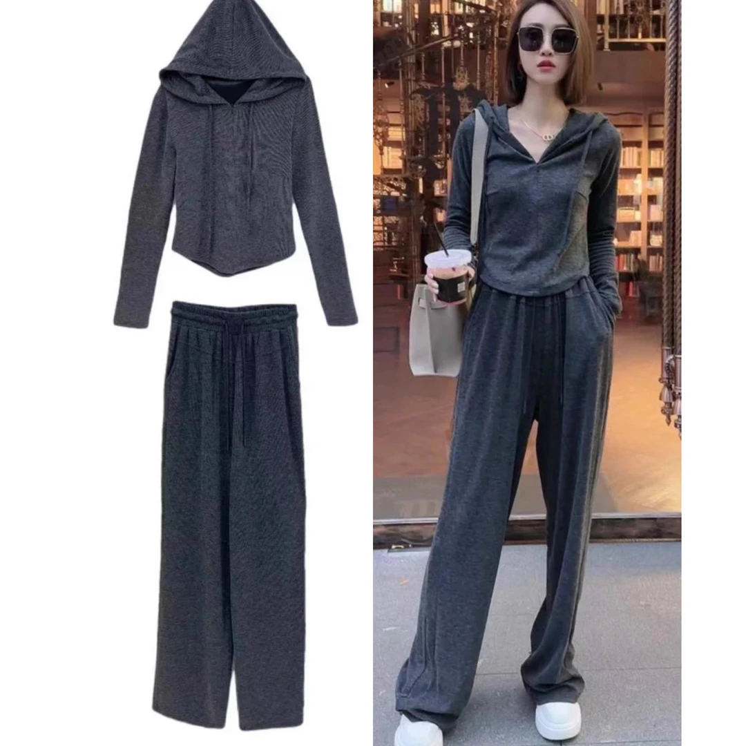 双面绒+运费险/休闲套装女季修身显瘦连帽微喇叭裤两件套