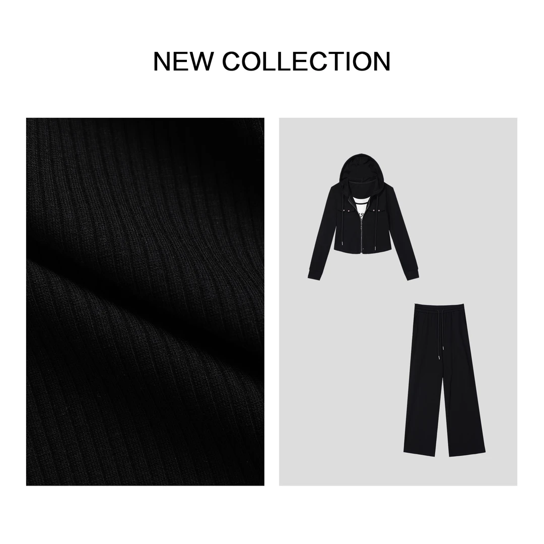 【香香专属】D5F36087B 春季新款黑色吊带外套裤子套装-3779