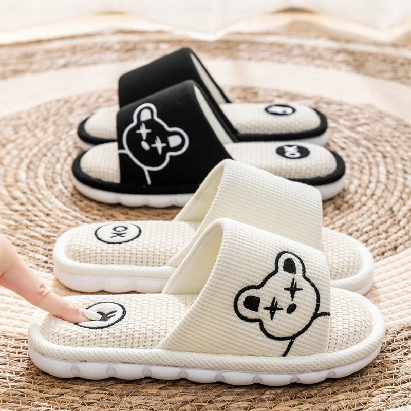 静音防滑透气拖鞋女士家用亚麻拖鞋地板棉麻拖鞋男四季