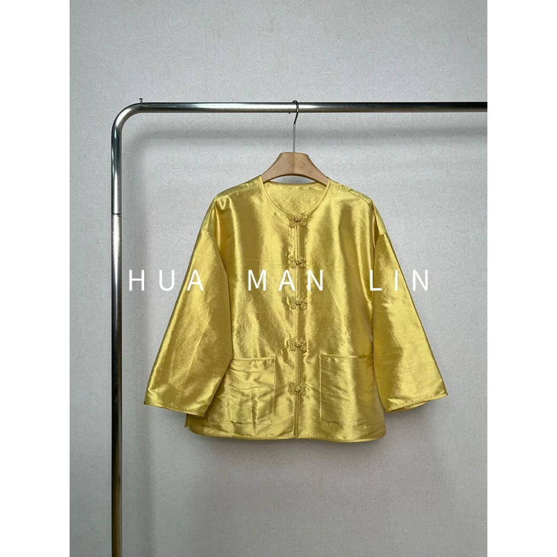 【花滿林】圆领手工盘扣贴袋双宫真丝桑蚕丝上衣259160