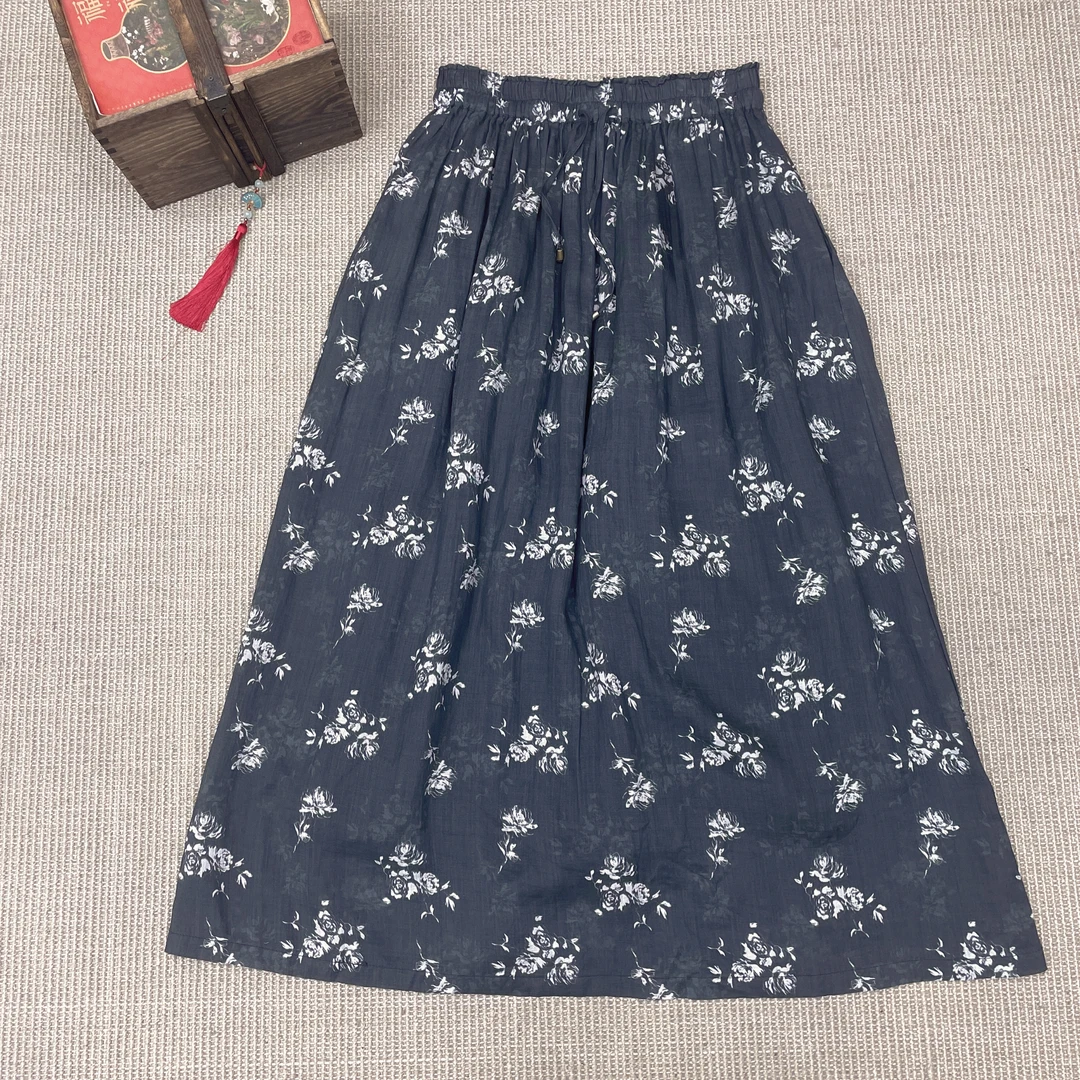 【麻布情结】苎麻文艺半身裙 碎花半裙