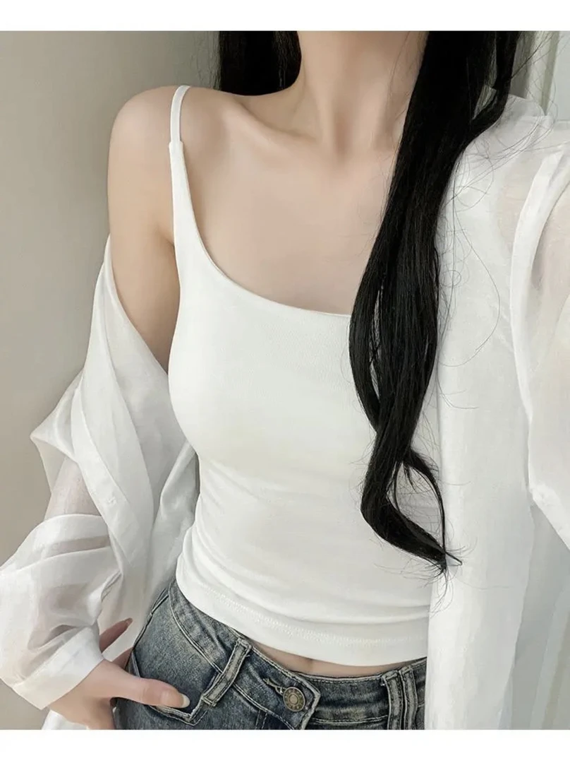 002 防尘袋吊带背心女带胸垫辣妹上衣美背内搭一体乳胶杯