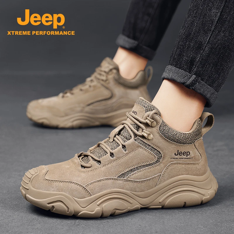 Jeep吉普男鞋真皮登山鞋2025冬季新款户外防滑耐磨徒步休闲运动鞋
