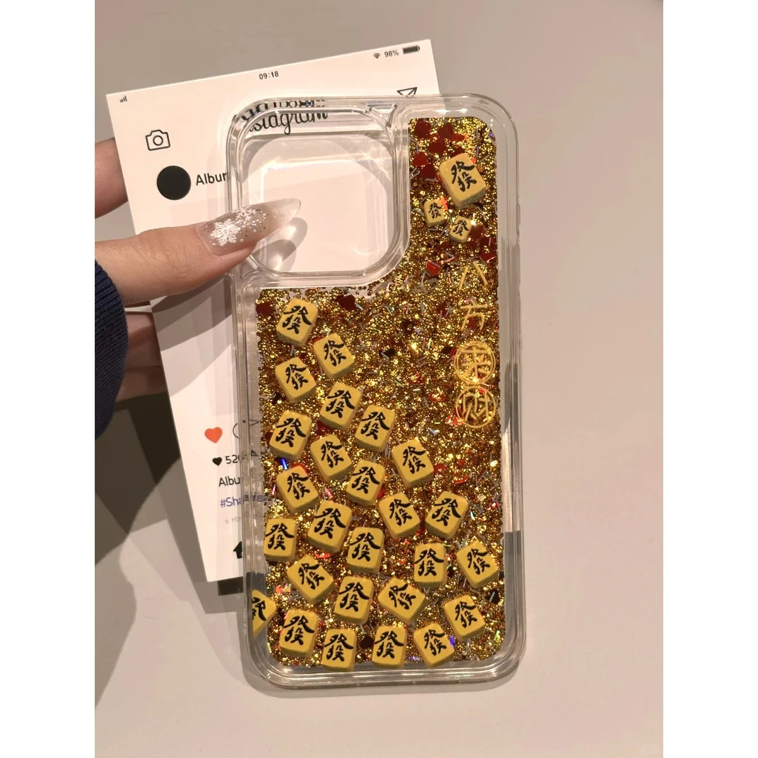 飞虎胜金色發發流沙壳适用苹果16promax手机壳vivo华为oppo小米套