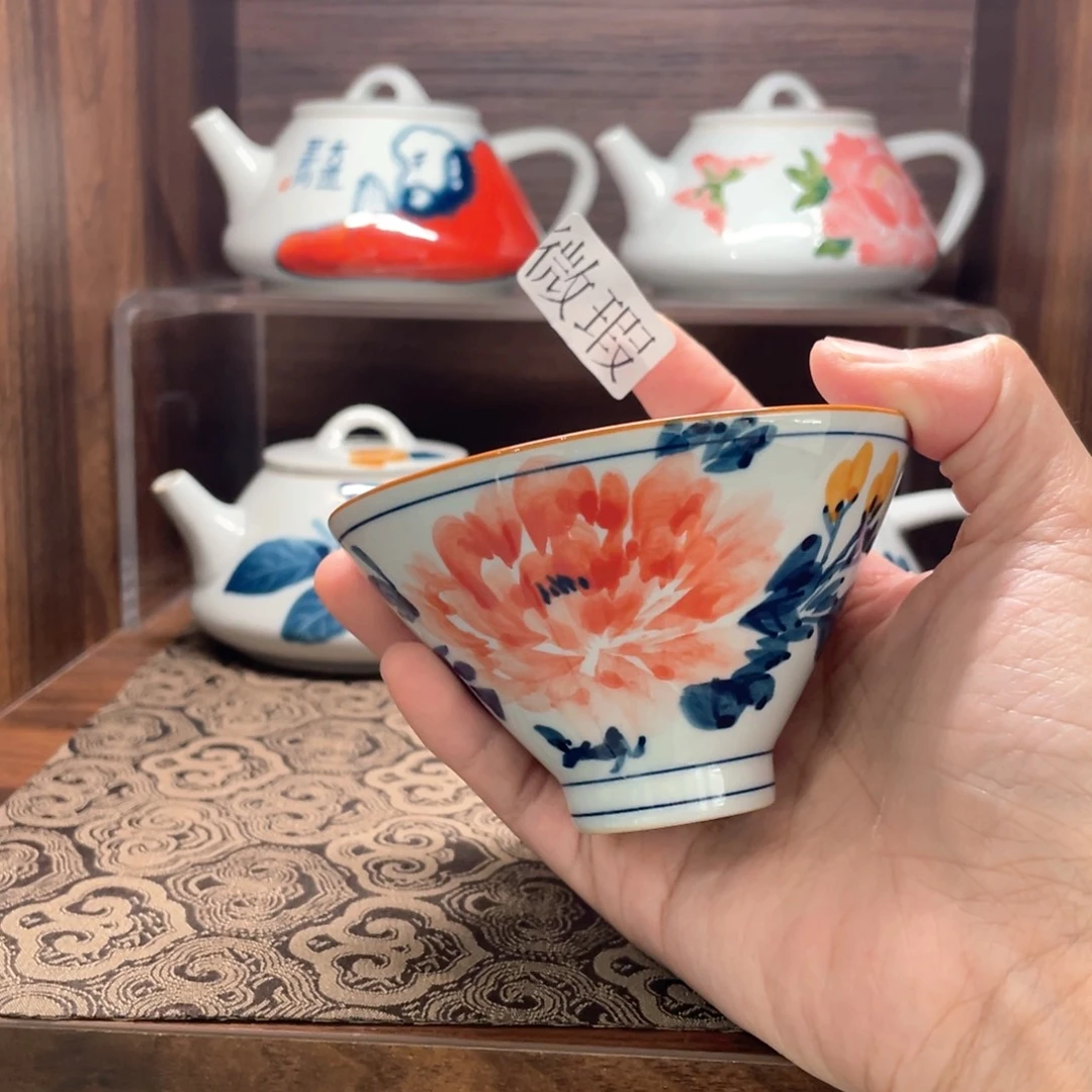 釉下手绘茶具微瑕