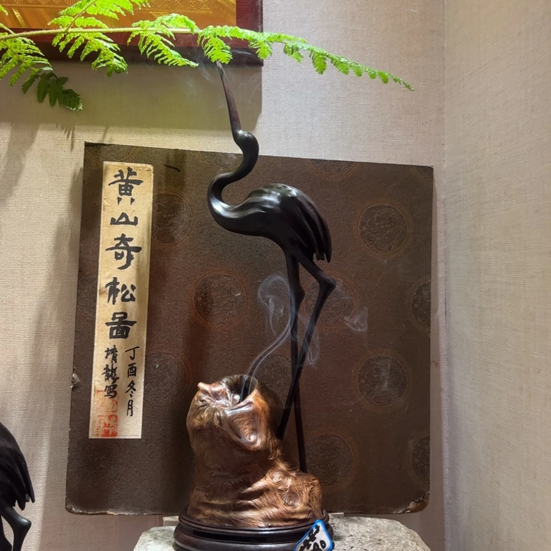 张***华柏木根雕仙鹤香炉仙鹤