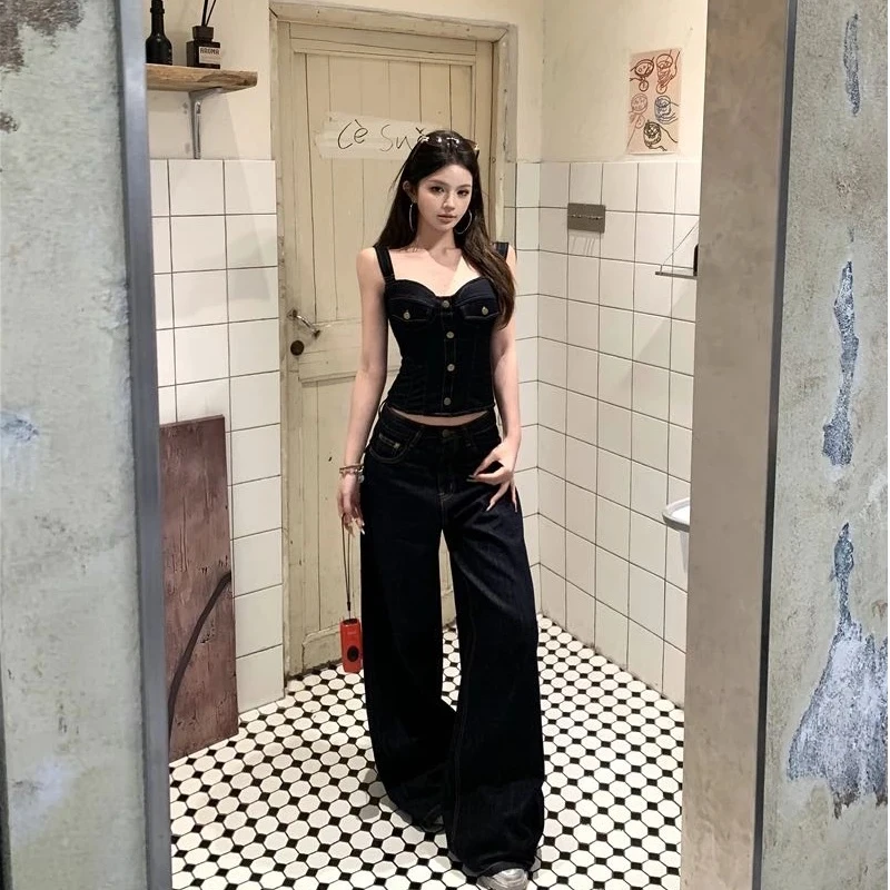 2025夏季新款时尚牛仔吊带背心气质显瘦洋气休闲百搭性感辣妹上衣