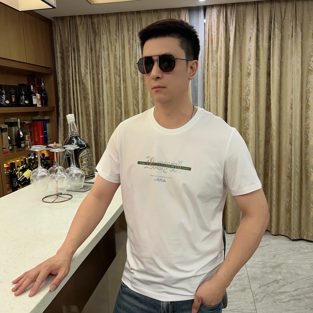 2025夏季男士新款潮流图案字母印花上衣时尚短袖T恤高品质99239