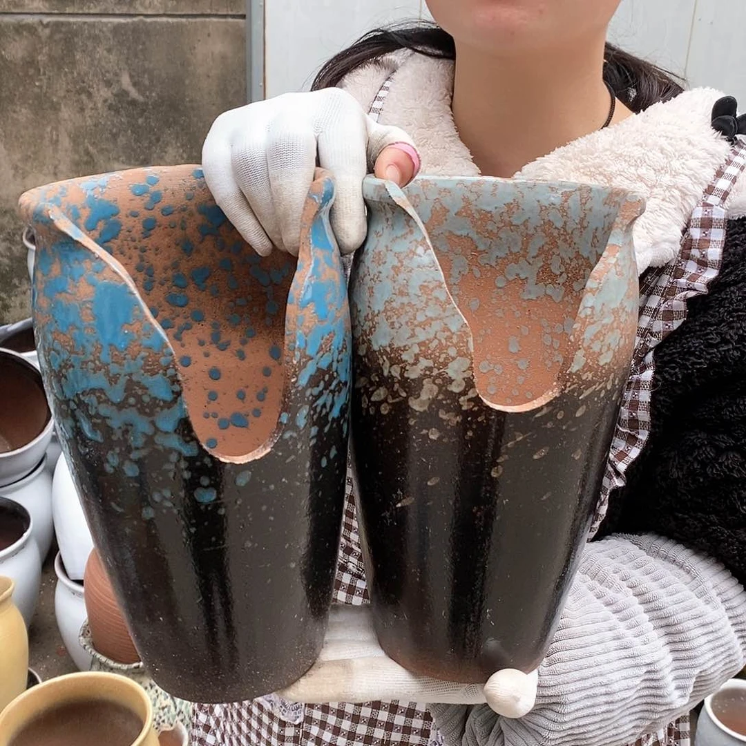 紫砂花盆瑕疵口15高25