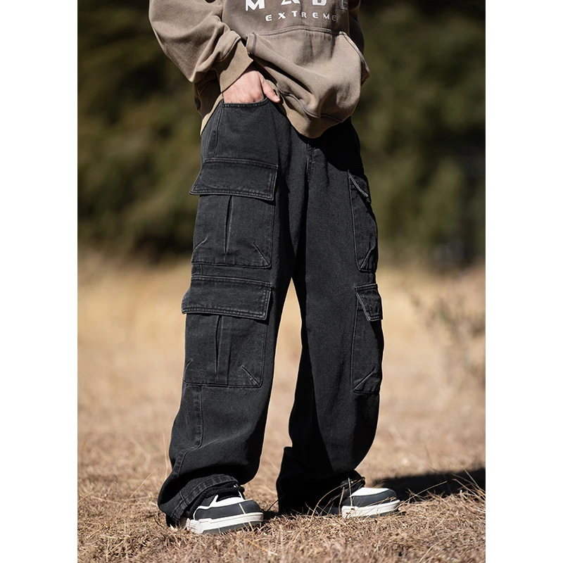 春夏新款男士宽松牛仔裤直筒百搭阔腿裤潮牌舒适休闲长裤