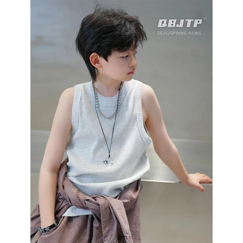 Q宝家童品3月新款 男童背心扎染渐变儿童春夏百搭无袖打底T恤马甲