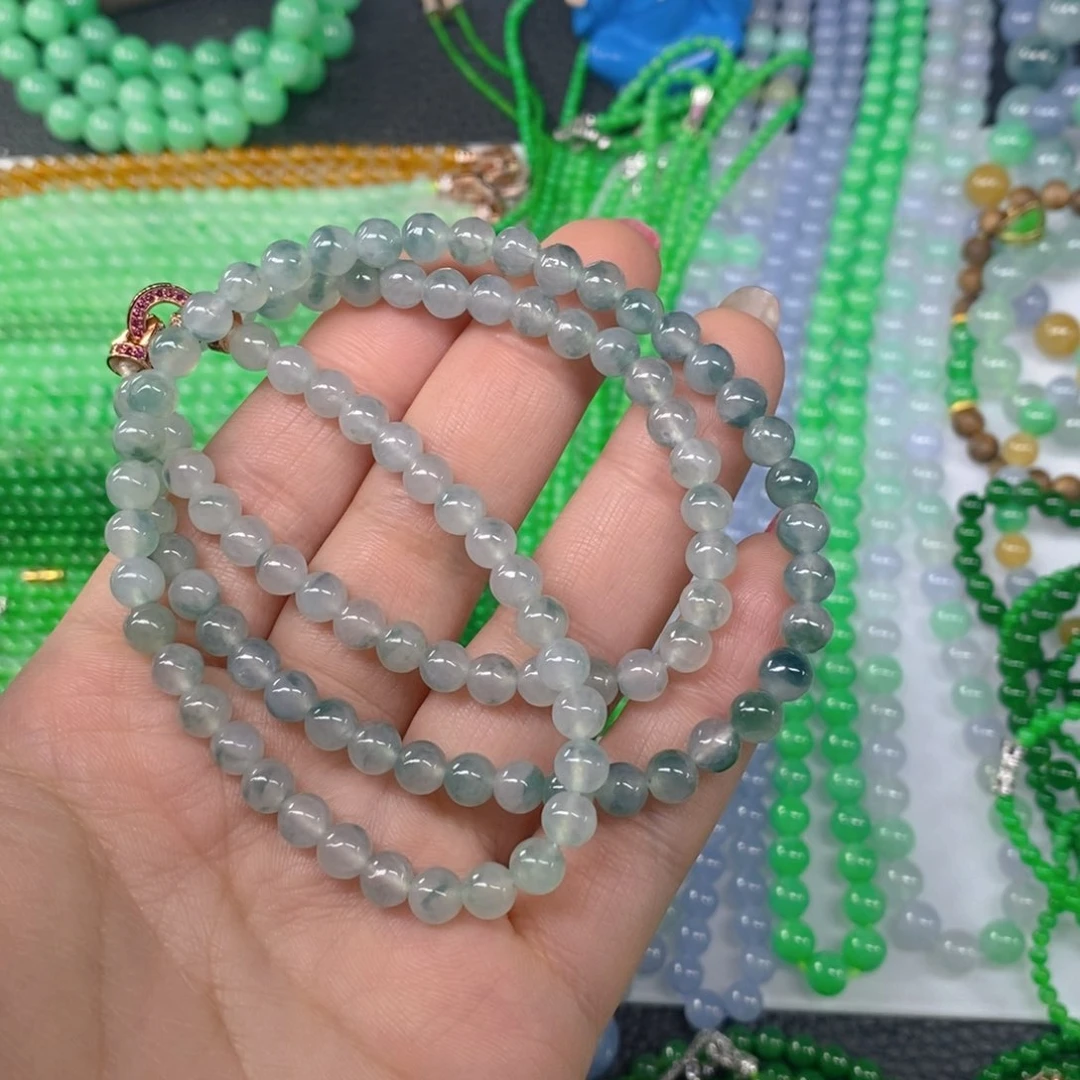 颈饰未镶嵌翡翠缅甸天然翡翠冰种飘花项链6