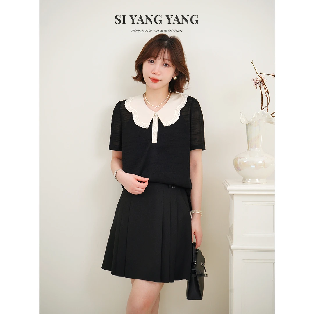 SIYANG新款轻薄舒爽蕾丝花边超柔透气针织减龄T恤SY504A073SYY