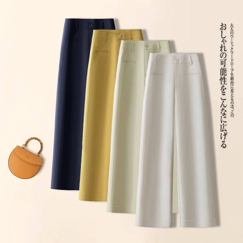 黄色小个子九分阔腿裤女2025夏季薄款新款高腰显瘦休闲西装直筒裤