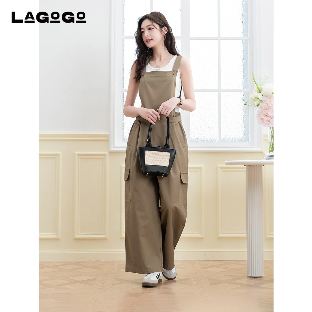 lagogo拉谷谷2025年新款全棉显瘦减龄元气背带裤女OAKK834C73
