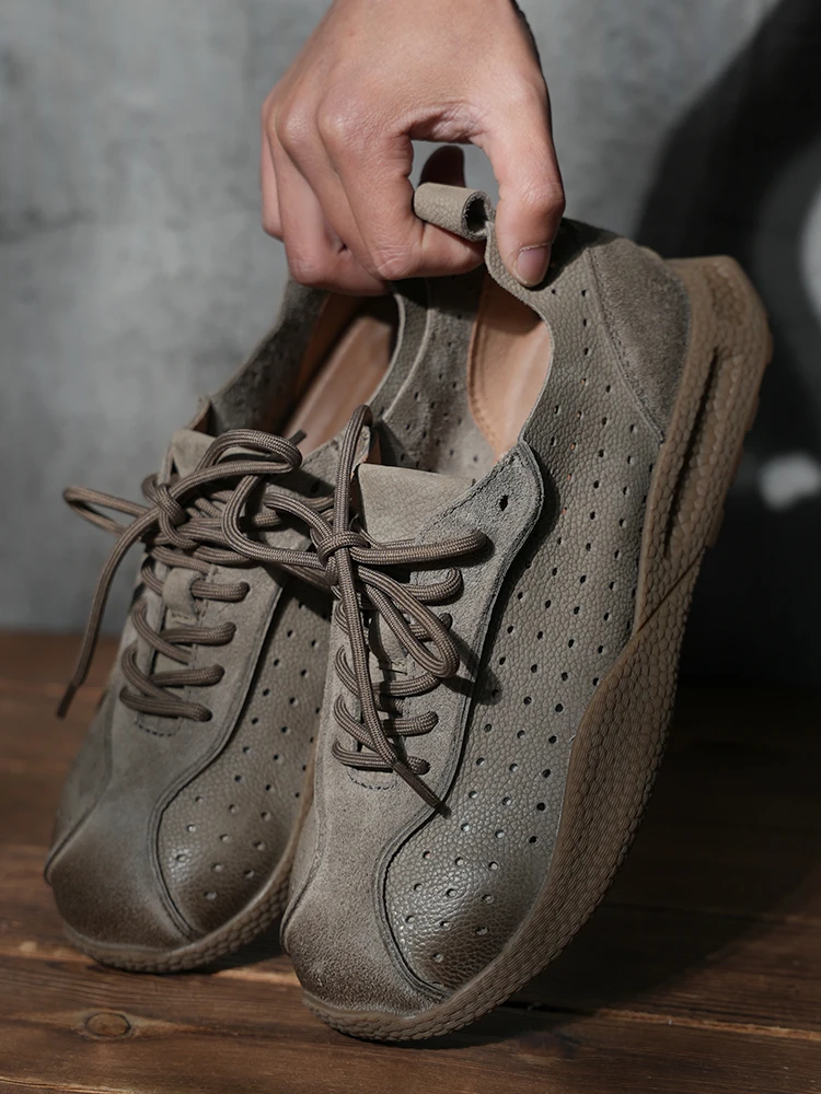 夏季透气柔软阿甘鞋头层牛皮防滑耐磨复古时尚低帮休闲男鞋-8998
