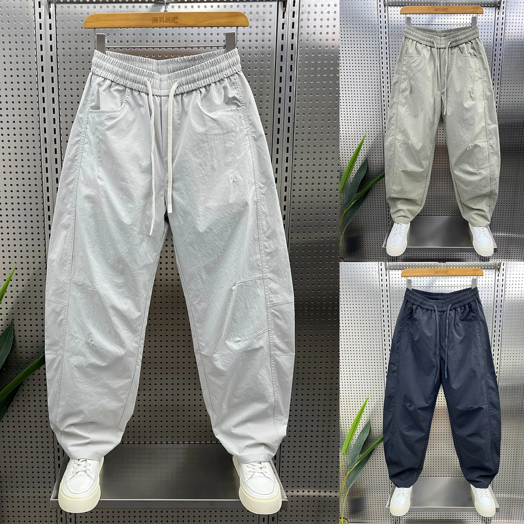 2025夏季新款超薄纯色运动裤透气男裤宽松直筒抽绳百搭阔腿休闲裤