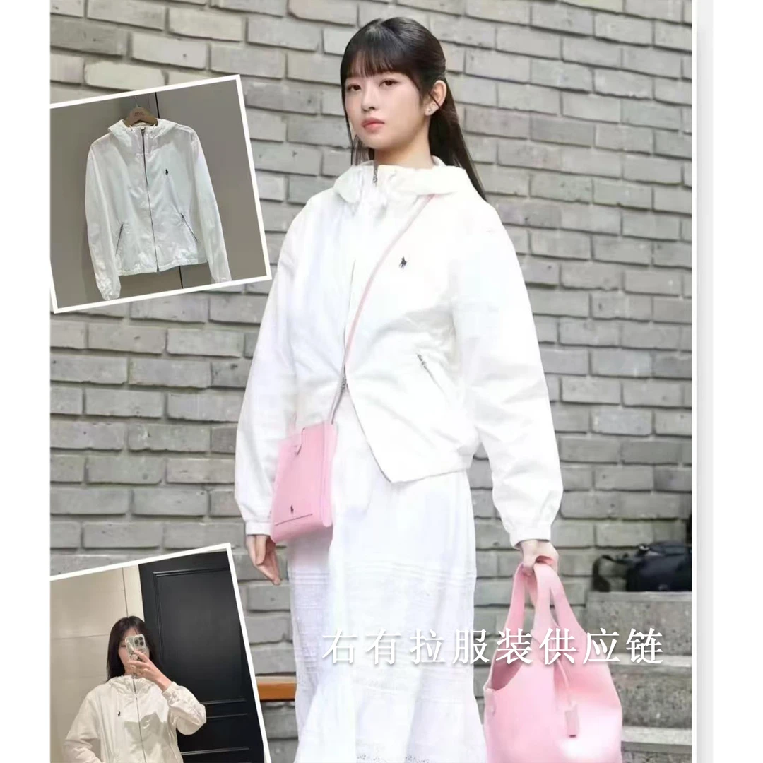 小马刺绣连帽外套白色尼龙-运动休闲防晒显瘦