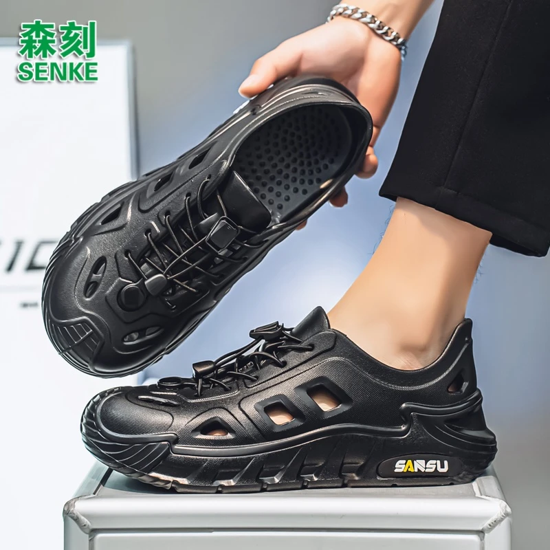 森刻洞洞鞋男士2025新款夏季外穿透气镂空凉鞋防滑钓鱼涉水沙滩鞋