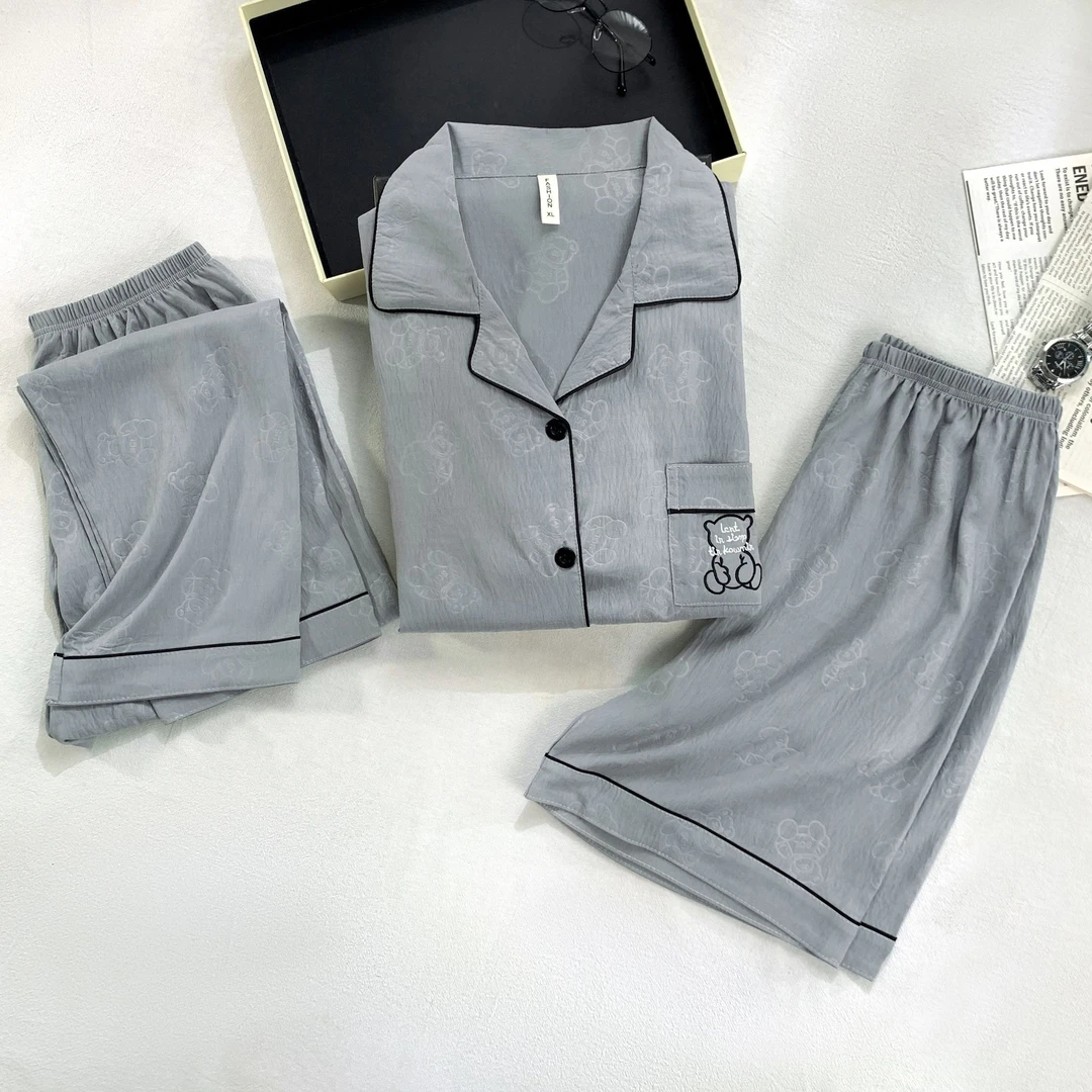 【三件套】夏季薄款男款睡衣套装短袖+长裤+短裤舒适柔软透气休闲