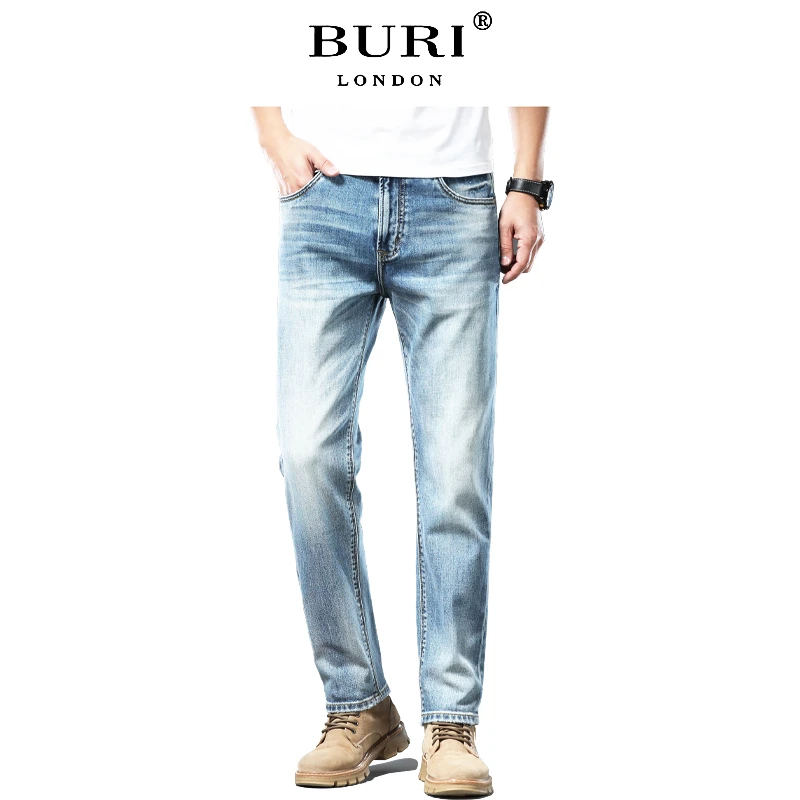 爆款春季新款【天青色】中蓝男士小直筒牛仔裤轻奢精选商务牛仔裤