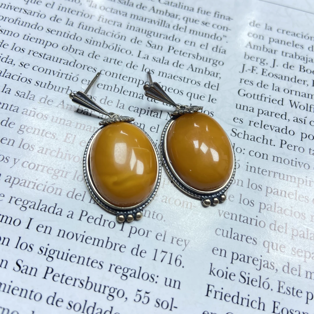 欧洲回流老蜜蜡订制镶嵌款耳坠（多样发一）