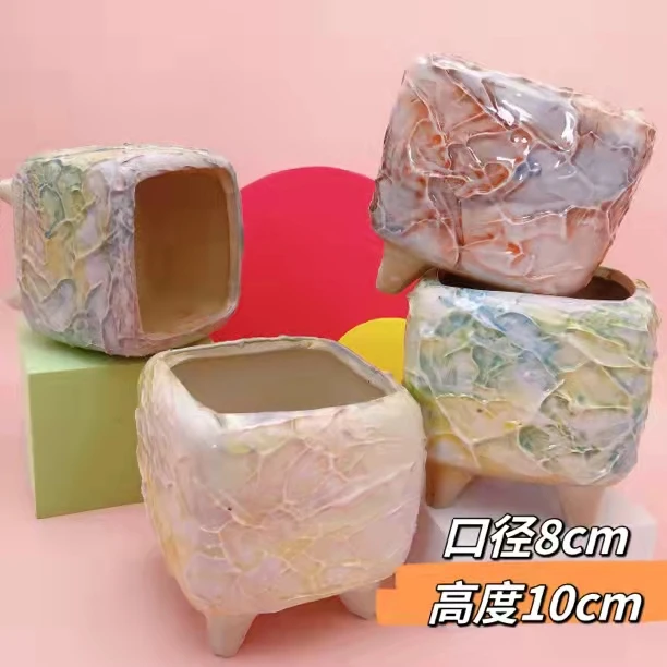 马卡龙冰淇淋方口多肉花盆景德镇手工盆多肉通用