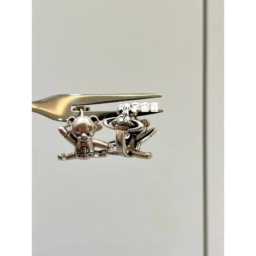 铜合金锆石耳饰 B3-092【古银星球熊正反双面耳扣】