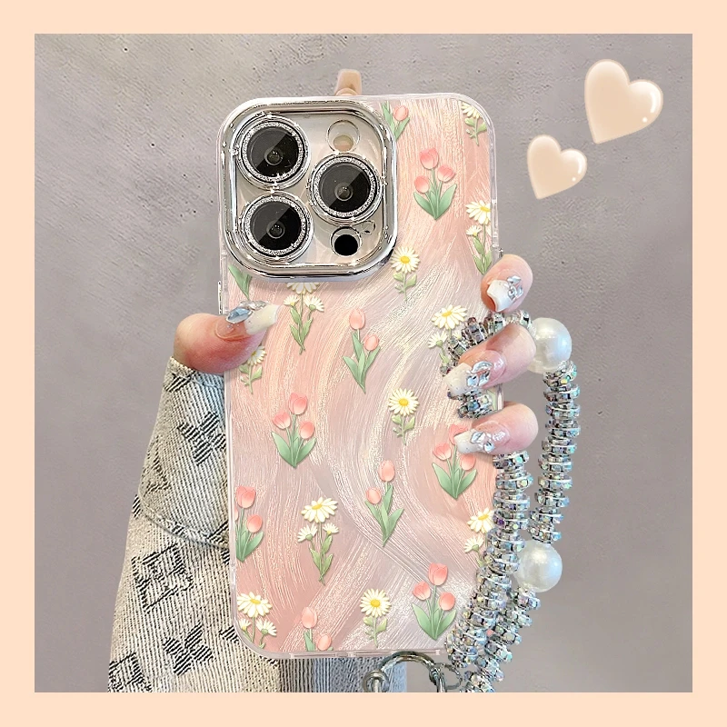 郁金香雏菊适用苹果15华为vivo/oppo小米iPhone16精孔羽纱手机壳