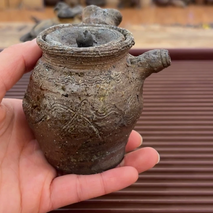 皮***淘备前烧作品南蛮有裂
