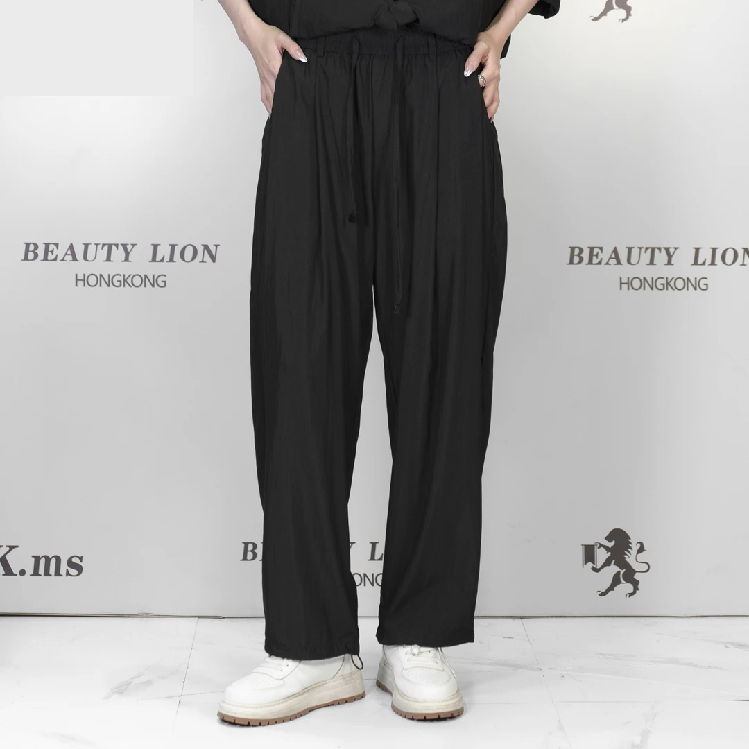 2025H·K美狮潮牌夏季薄款港风透气直筒纯色休闲裤