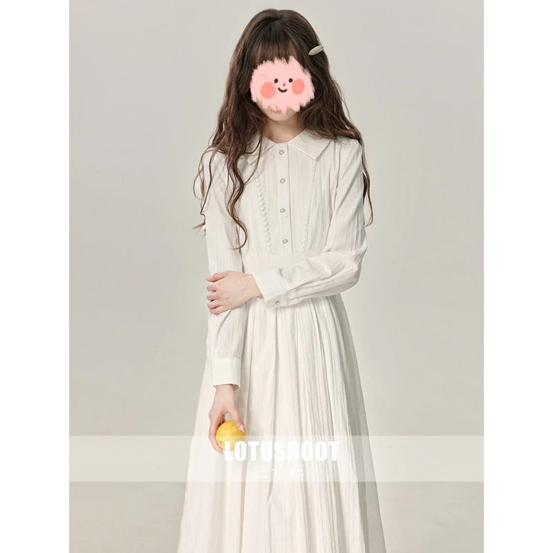 【一如初见】法式温柔风白色长袖连衣裙秋季白月光收腰裙子