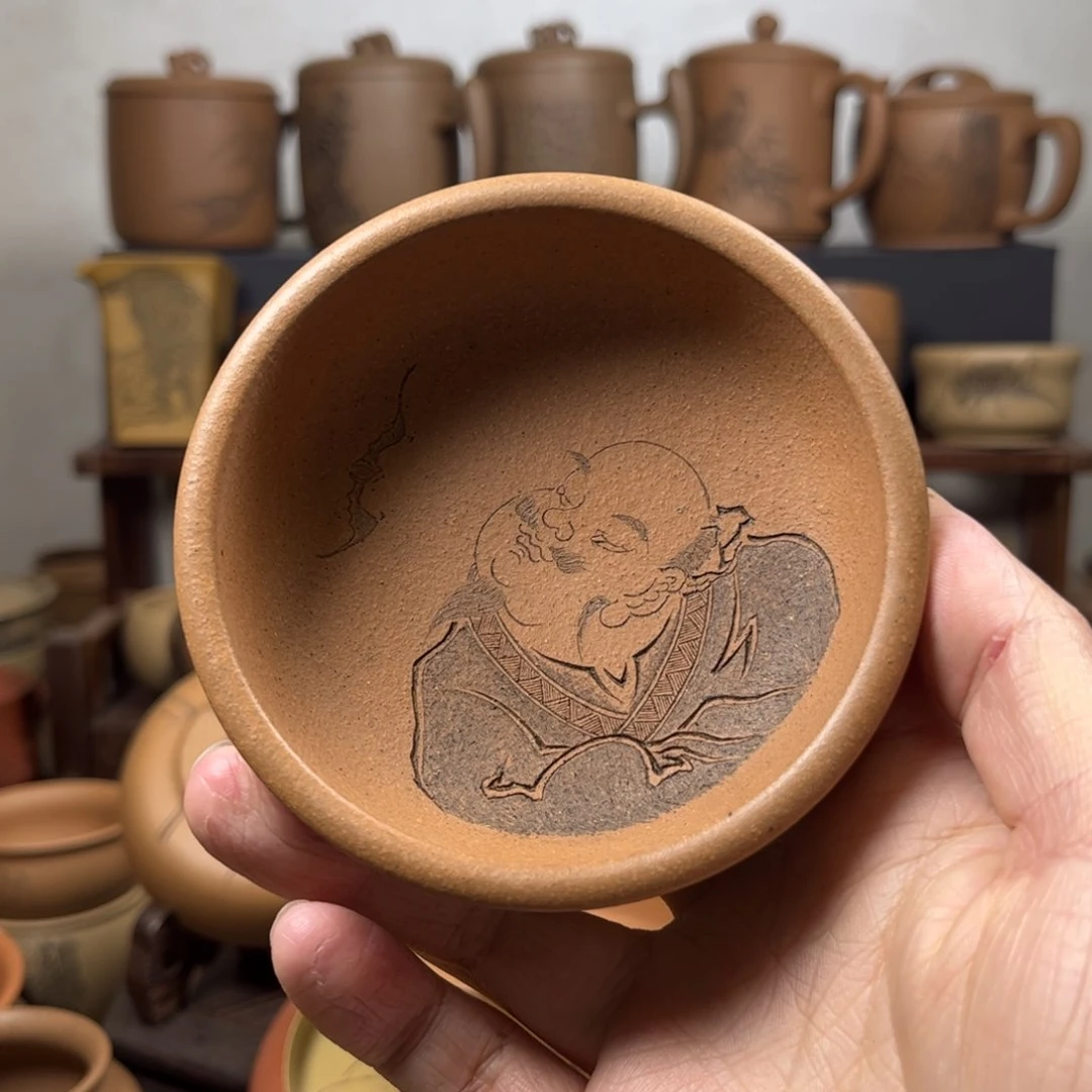 紫砂杯子阿***格微瑕疵无锦盒小神仙紫砂主人杯