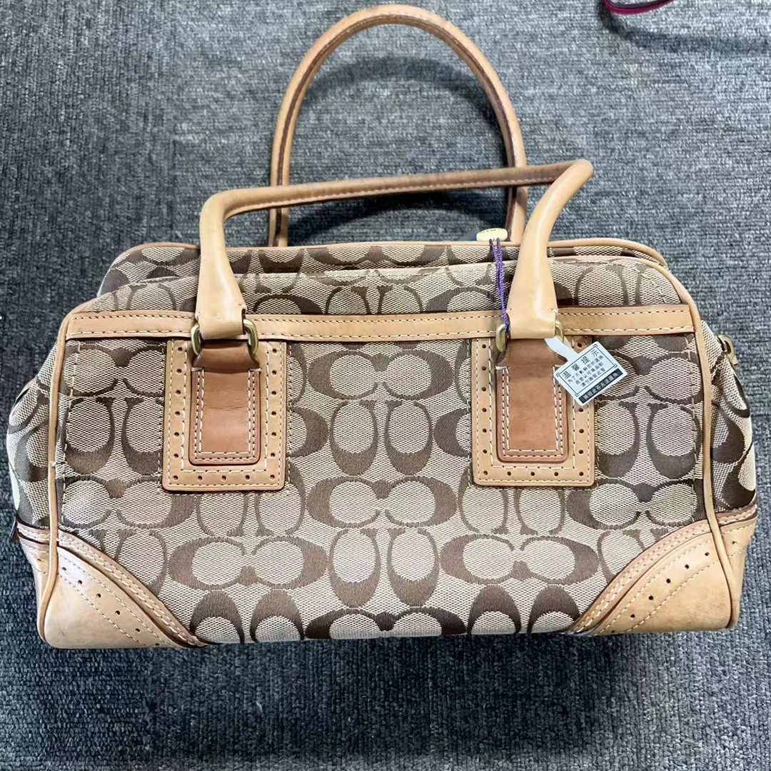 95新 COACH/蔻驰 蔻驰老花咖色百搭手提包