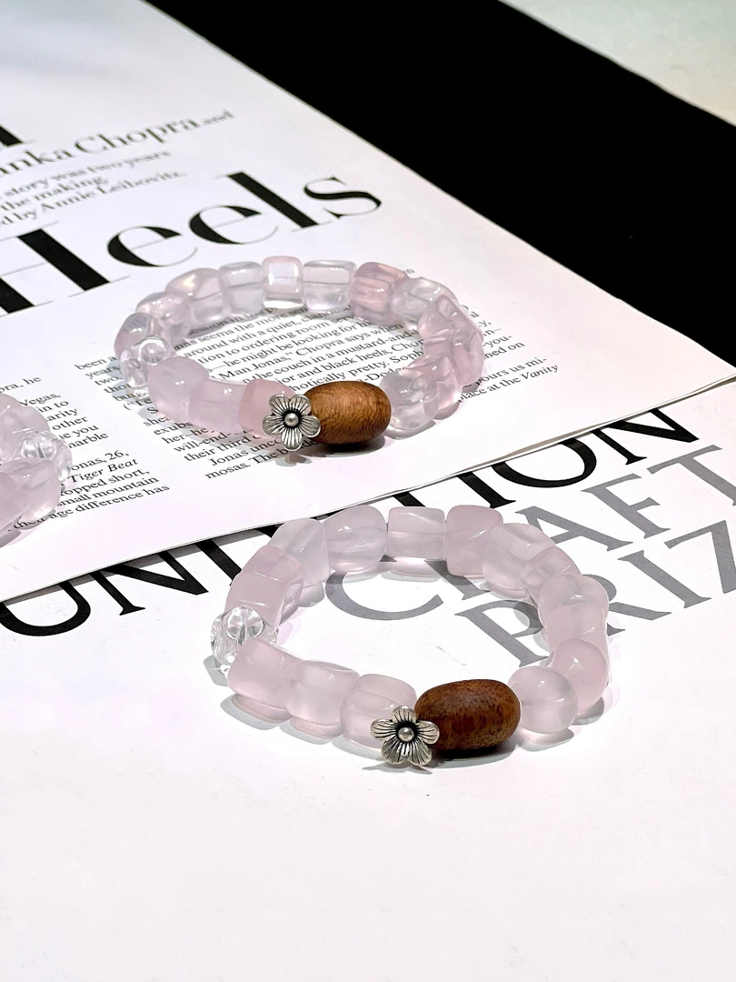 【奶白粉水晶】原创天然水晶粉水晶奶百粉沉香桶珠