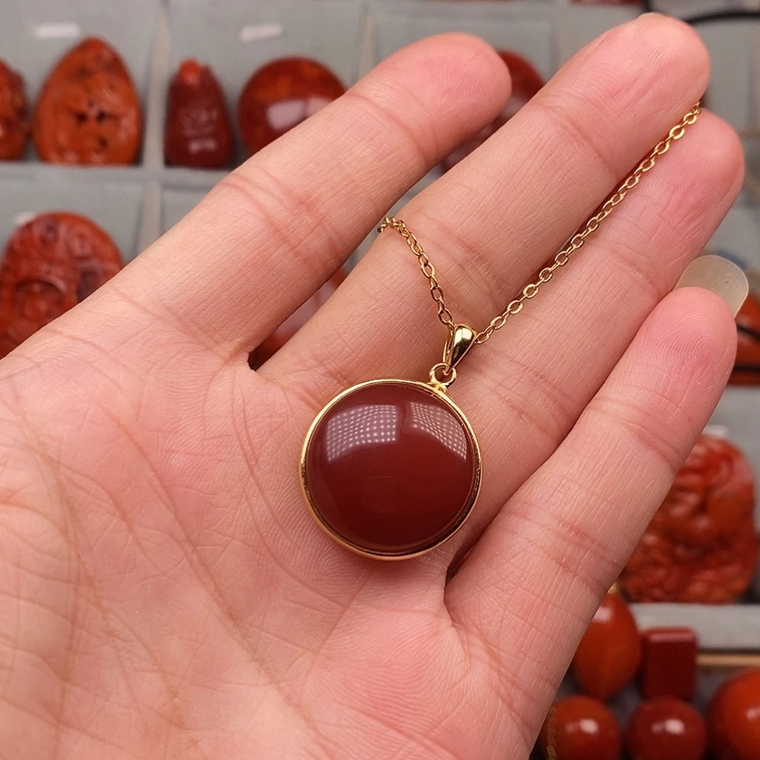 南红玛瑙银S925镀金镶嵌吊坠(赠链)