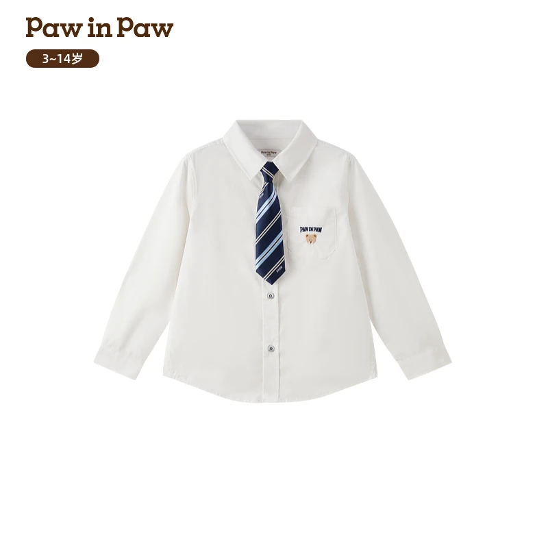 【达人专属】PawinPaw童装25年秋季新款男童白色衬衫PCYAF3813M