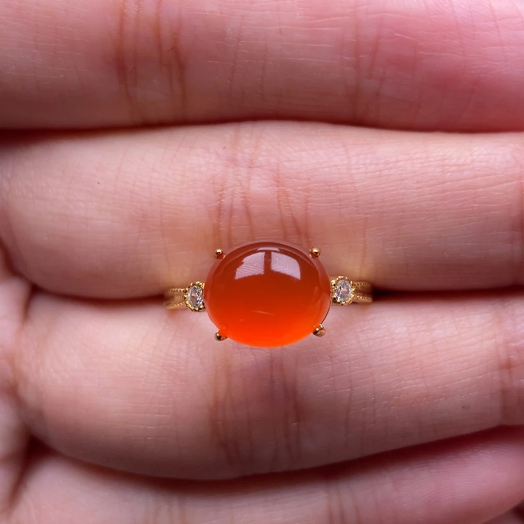 南红玛瑙银S925镶嵌珠宝奇石女戒