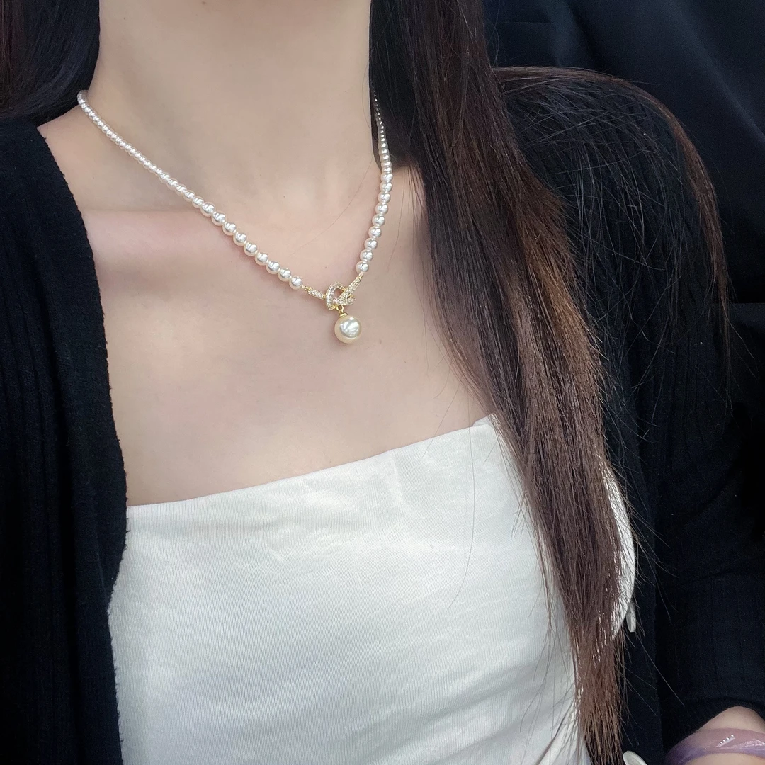 铜合金仿珍珠项链 渐变【同心结】项链 时尚高级轻奢（369）