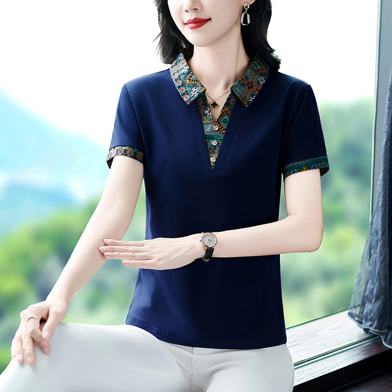 彩羊品牌装时尚短袖T恤女夏季新款2025POLO衫女大码宽松减龄上衣