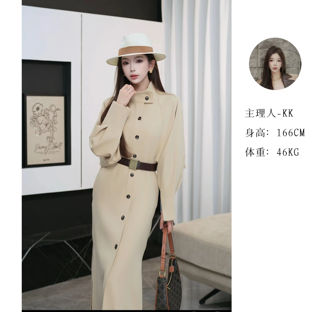【王凯琪KK 专属】Liixu精致立领开叉风衣连衣裙气质收腰百搭衬衫裙