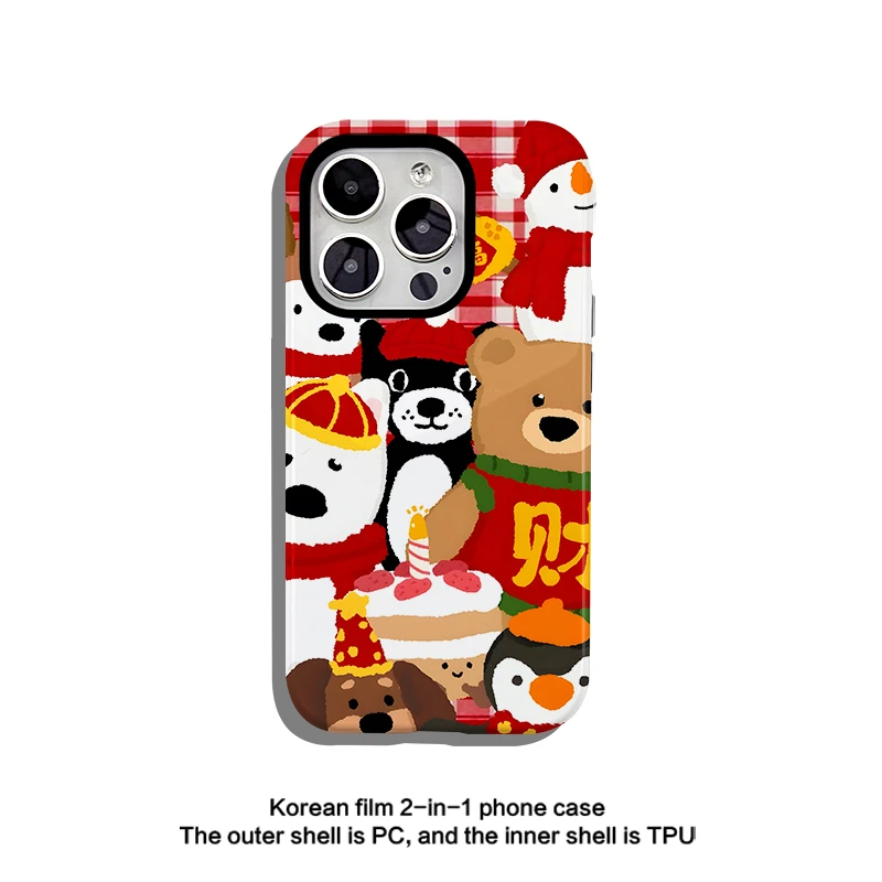 招财小动物菲林二合一适用苹果16promax华为vivo小米oppo手机壳