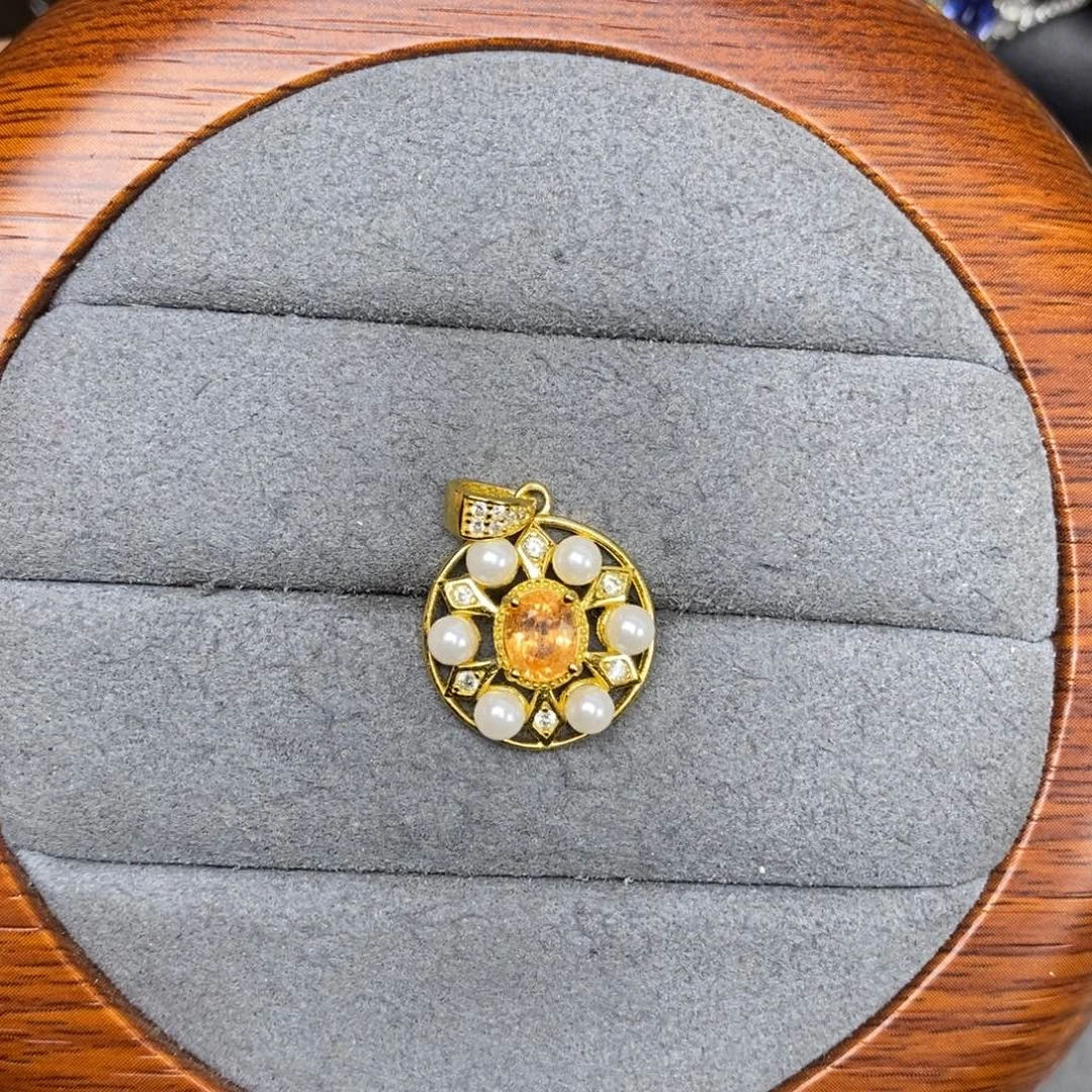 石榴石（芬达石）银S925镶嵌吊坠(不含链)