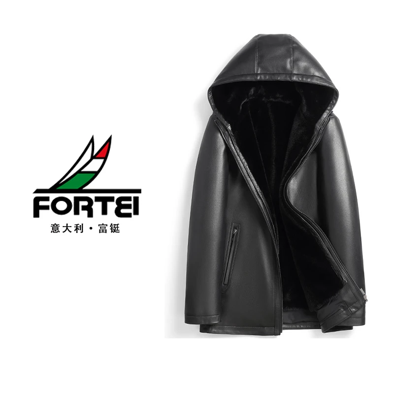 FORTEI/富鋌【源头工厂】海宁男士秋冬可脱卸内胆真皮皮衣连帽外套