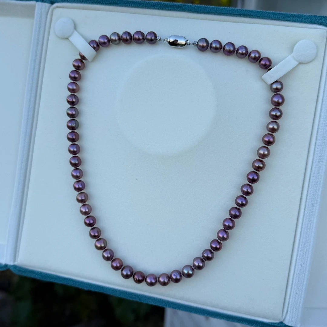 S925银紫色炫彩珍珠项链7.3-8.3mm